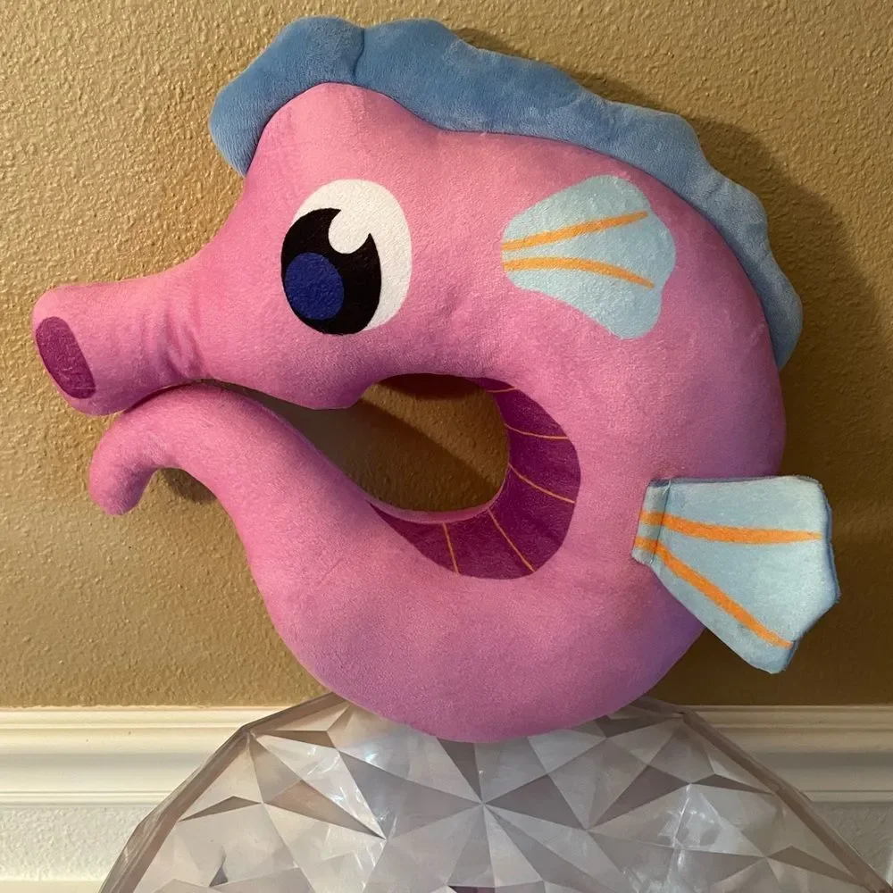 Pink and Blue Plush Seahorse and Donut Toy Set